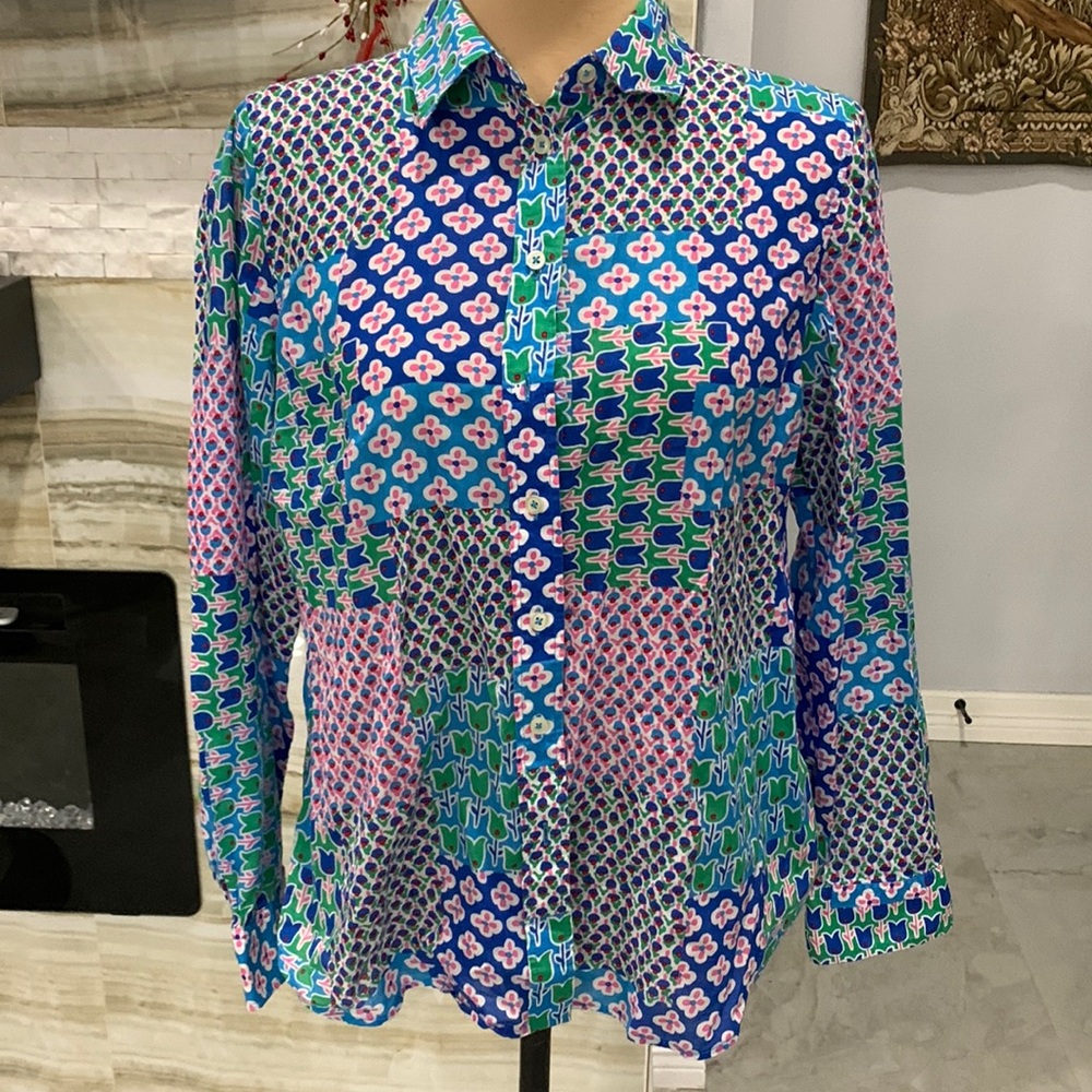 Talbots Medium Petite Tulip Patchwork Blouse. (101)‎